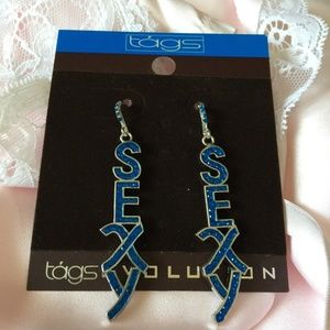 Blue & Silver Tone SEXY Pierced Earrings